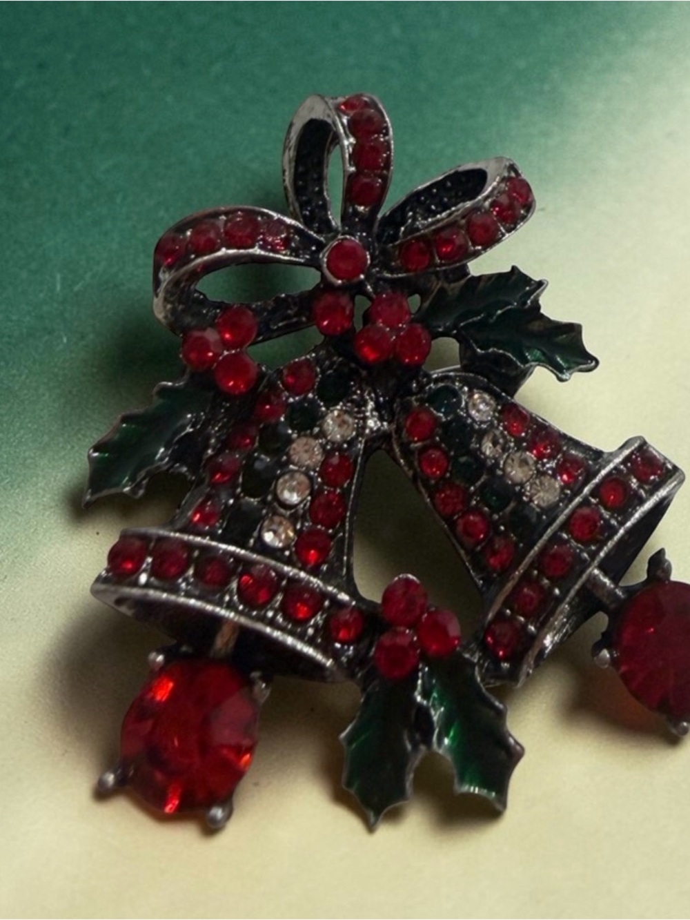 Festive Red Bell Holiday Brooch